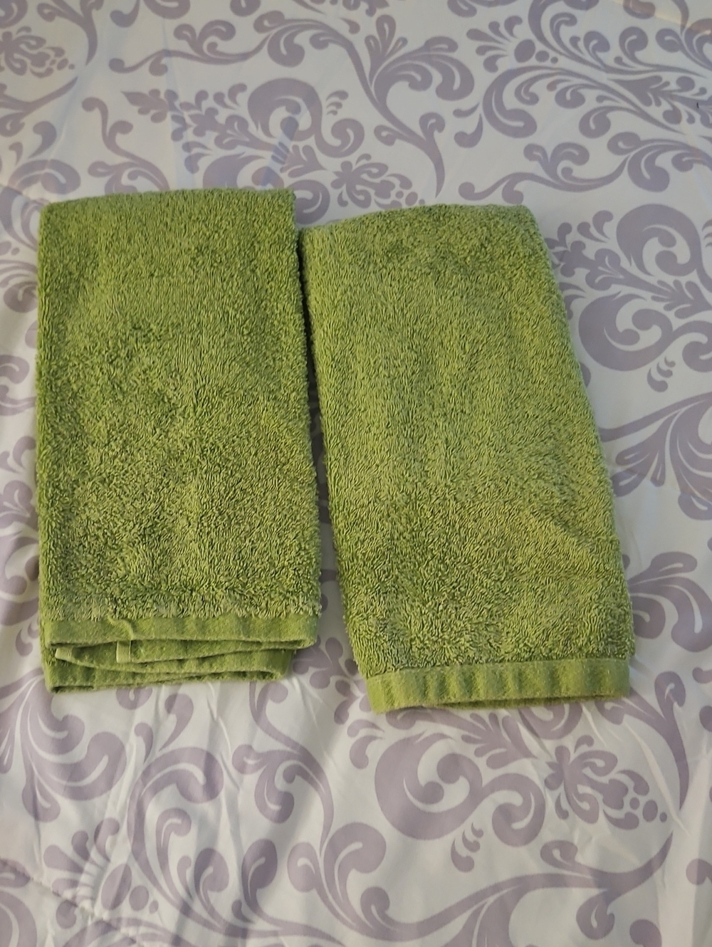 Hand Towels Green 100% Cotton By TRUE COLORS 2 Piece Set